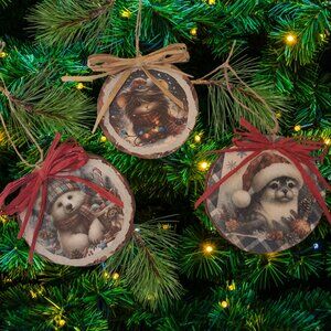 Handcrafted Christmas Ornaments – Set of 3 – Woodland Animal Series
